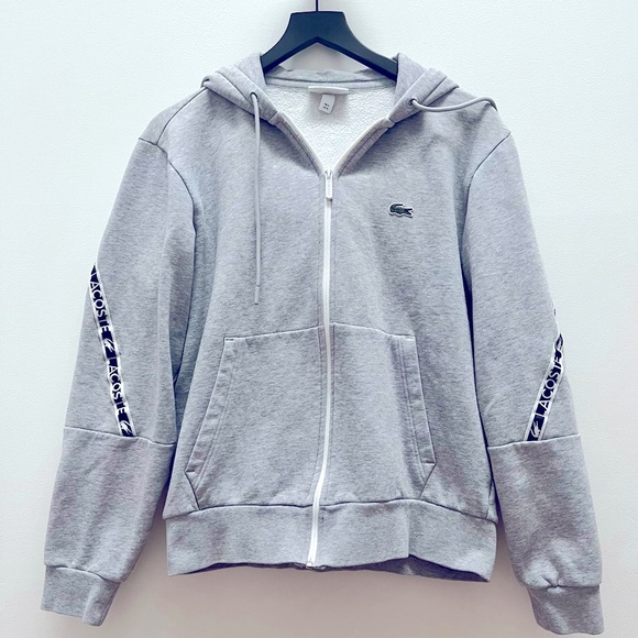 LACOSTE MEN'S CLASSIC FIT BRANDED STRIPES ZIP-UP HOODIE - GRAY - SMALL - Picture 9 of 11